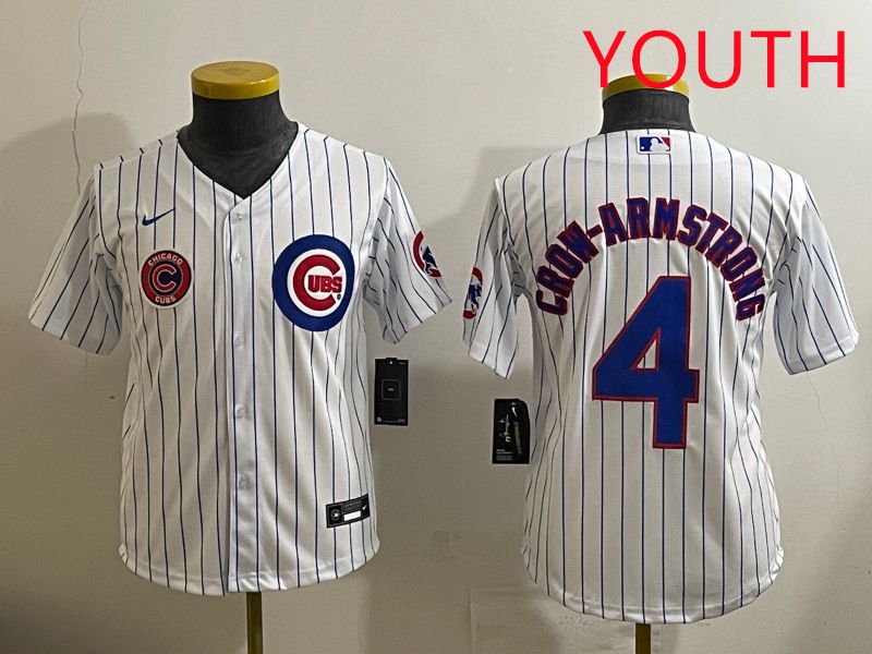 Youth 2025 Chicago Cubs #4 Crow-Armstrong White Stripe Game Nike MLB Jersey style 7->youth mlb jersey->Youth Jersey